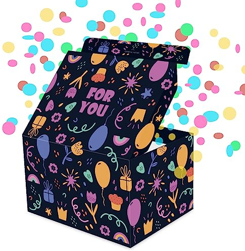 FETTIPOP Boîte Cadeau DIY, Coffret Cadeau Explosion Confettis (fleurs arc-en-ciel) 18,5 x 14 x 11 cm, pour Elle et Lui, Fêtes, Anniversaires, Mariages, Événements, toute occasion