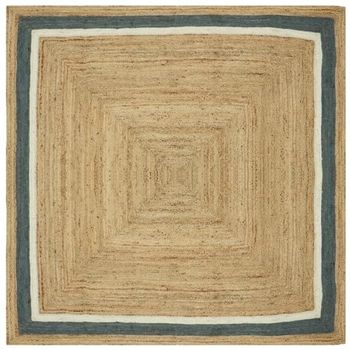 Handgeflochtener Jute-Kelim-Teppich, 91 cm, quadratischer Teppich, Beige und mehrfarbig, dick, 0,7 cm, geometrisches Muster, Flachgewebe, für drinnen und draußen, Teppiche für Küche, Schlafzimmer,