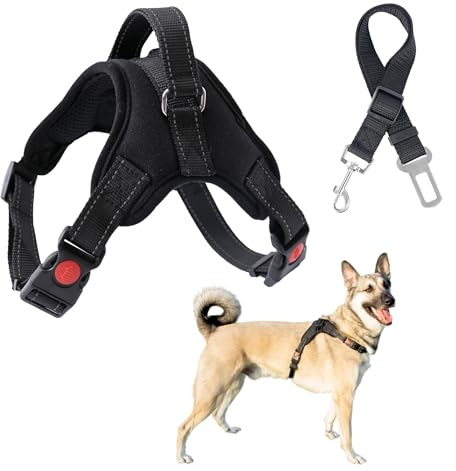 Arnés Perro Grande sin tirones – Pechera Acolchada de Control y Seguridad – Ideal para Perros Fuertes y Viajes en Coche – Arnés antiescape Ajustable