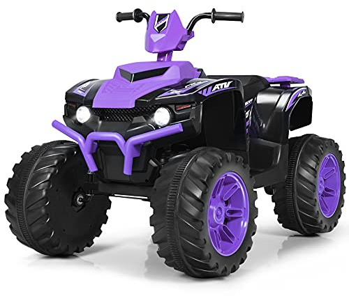 RELAX4LIFE 12V Quad Fuoristrada Elettrica Cavalcabile da Spiaggia per Bambini, Avvio Graduale a Trazione Posteriore, 2 Velocità e Direzione Avanti/Indietro, Funzione FM e Bluetooth (Viola)