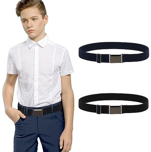 Kajeer 2 Piezas Cinturones Infantiles Cinturones Elásticos para Niños - Cinturones Ajustables para Uniformes Escolares Pantalones Vaqueros con Hebilla para Colgar