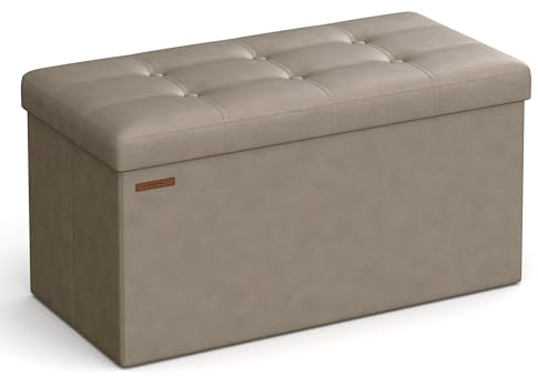 SONGMICS Banc de Rangement, Pouf Pliable, 38 x 76 x 38 cm, Bout de Lit, Repose-Pieds, Coffre de Rangement, Charge jusqu'à 300 kg, pour Salon, Chambre, Entrée, Marron Camel LSF040R01