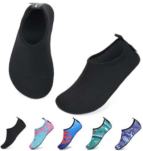 SAGUARO Enfant Chaussures Aquatiques Fille Garçon Chaussons de Plongée Chaussettes d'eau pour Sports Nautiques Piscine et Plage Natation Surf Voile Mer Rivière, Encre Noir, 24/25 EU