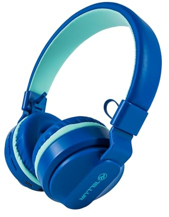 TELLUR Buddy Cuffie Bluetooth all'Orecchio, BT v5.3, Fino a 25 ore, Cuffie con Microfono USB C, Pulsante per Sensibilità Massima 85 dB per Bambini, Design Morbido e Leggero, Pieghevole (Blu)