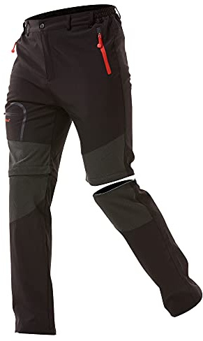 ZOEREA Mens Outdoor Hiking Trousers Zip Off Trekking Pants Black