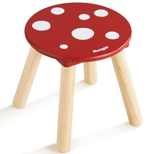 Beright Wooden Step Stool for Kids, Children's Stool Perfect Matched Sensory Table, 9 Inch Sturdy Sitting Stool with Assembled Four-Legged, Mushroom, 1 Pack