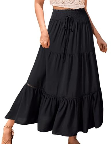 Genfien Röcke Damen Röcke Damen Maxi Skirt Faltenrock Strandrock Freizeitrock 2 in 1 Elegant A-Line Beach Skirt Elastic Waistband Einheitsgröße
