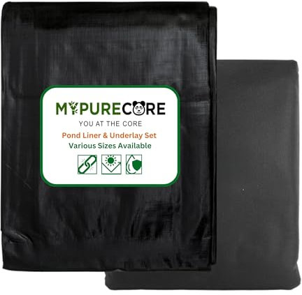 MYPURECORE Pond Liner & Underlay Set – HDPE Material, UV & Tear Resistant, Waterproof - Perfect for Small to Large Water Gardens, Wildlife Ponds, and Decorative Features (3m x 4m)