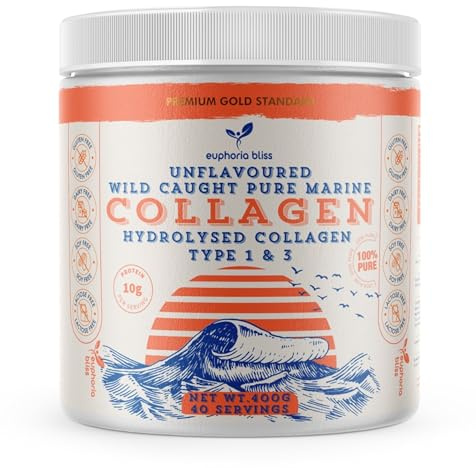 Marine Collagen Powder Type 1 & 3 | Wild Caught Fish | Non-GMO | Unflavoured for Women & Men | Healthy Skin, Hair, Joints & Bones | 400G