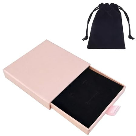 Desenda Small Jewelry Gift Box and Velvet Bag, Necklace Bracelet Earring Cardboard Organizer Square Jewellery Gift Box Pendent Storage Case for Birthday Xmas Christmas Wrapping (Pink)