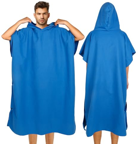 Cozary Surf Poncho Microfibra - Poncho da Bagno Donna e Uomo - Poncho Asciugamano per Adulti con Tasca con Cappuccio per Spiaggia e Sport Acquatici - Asciugatura Rapida e Compatto (Blu Scuro, Grande)