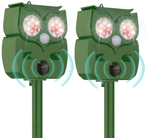Solar Tiervertreiber 2 Stück, Ultraschall Katzenschreck, Katzenschreck für Garten,Verjagen von streunenden Katzen, Hunden, Waschbären und Vögeln aus Gärten, Bauernhöfen,Obstplantagen