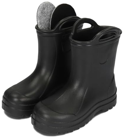 BeKiddy Bottes de Pluie Pour Enfants en EVA Ultralégères et étanches Pour Garçons et Filles (Noir, Système Taille Chaussures EU, Enfant de 2 à 5 ans, Numérique, Moyen, 27)