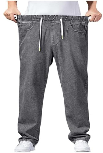 tacniseyw Pantaloni jeans da uomo a gamba larga, lavoro casual, jeans UK, coulisse elasticizzata in vita, denim, pantaloni elasticizzati a vita, gamba dritta, vestibilità regolare, classici pantaloni