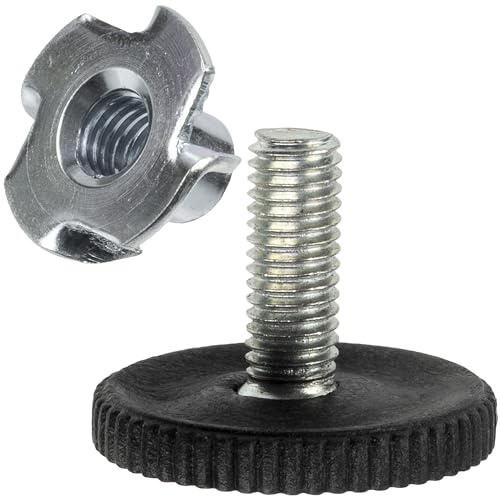 Aerzetix - Kit di 12 piedini regolabili M8 + 12 dadi a ragno M8x11 per legno | Accessori di fissaggio per mobili, livellamento e falegnameria