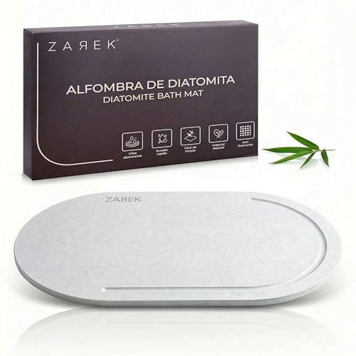 ZAREK Alfombra Diatomita Baño Oval 60x39 Blanco | Piedra Secado Rápido