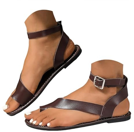 Avslappnade sommar retro gladiatorsandaler uppklädda stringsandaler för kvinnor platt uppklädd sandal bekväm tåögla band sandal sommar vardaglig ankelrem promenadskor för strand resor