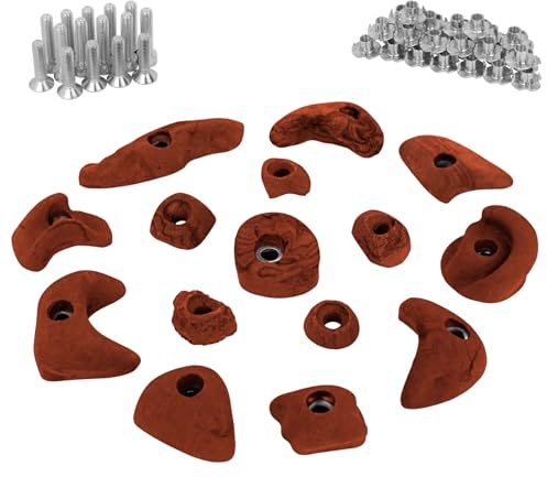 ALPIDEX 15 Prese Per Arrampicata | Set Iniziale | Comprese Viti, Dadi Di Fissaggio | Blocchi Arrampicata | Misure L, M, S | Forme Diverse | Set Completo Iniziale, Colore:rosso-screziato