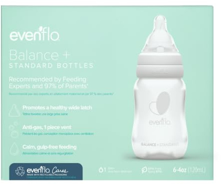 Evenflo Feeding Premium Proflo Venting Balance Plus Standard Neck Baby, Newborn and Infant Bottles - utvecklad av specialister på barnmat - 4 ounce (6-pack)