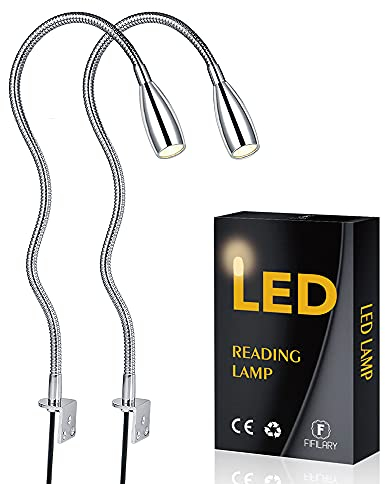 Luce da lettura LED 2 pezzi luce da campeggio montaggio a parete luce da scrivania 200lm/3000k/3w/110-240v Ac,angolo di illuminazione:30°,lunghezza collo:49m,lunghezza cavo corrente:2m,bianco caldo