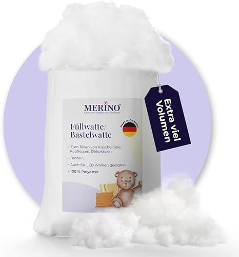Merino-Betten Füllwatte 1 Kg Beutel | Füllmaterial aus 100% Polyester Hohlfaser | Bastelwatte formbeständig und extra flauschig