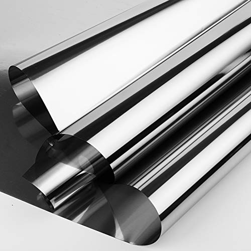 FENTIS Reflective Window Film One Way Silver Mirror Glass Film Heat Control Anti UV Window Silver Tint Sun Block Window Sticker Solar Control Insulation Mirrored Roll for Home and Office 60x200cm