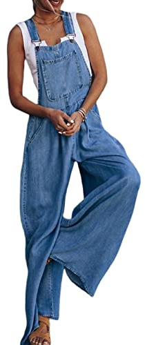 Geagodelia Tuta Donna Jeans Estate Salopette da Donna in Denim Casual Pantaloni Lunghi Tracolla Regolabile Jumpsuits Ragazza Regalo S-XXL (IT, Testo, L, Regular, Regular, Blu)