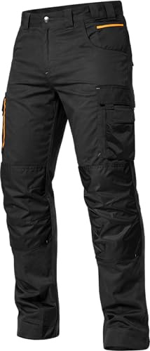 ACE Genesis Pro Herren-Arbeitshose lang - Männer-Arbeitshosen mit Stretch-Bund, Gummizug & Kniepolster-Taschen - Schwarz - 58