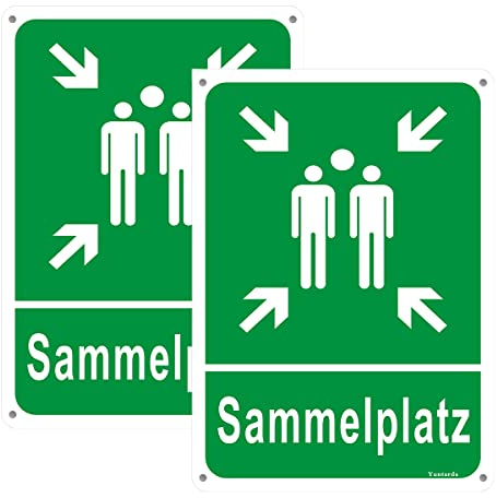 2 Stück Sammelplatz Schild,Alu 20X30cm Sammelstelle Sammelpunkt Schild mit vorgebohrtem Loch für einfache Montage