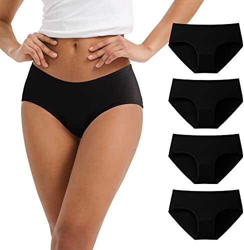 INNERSY Bragas Negras Algodon y Spandex Braguitas Mujer Comodas Culotte Cintura Media Pack de 4 (S, 4 Negro Básico)