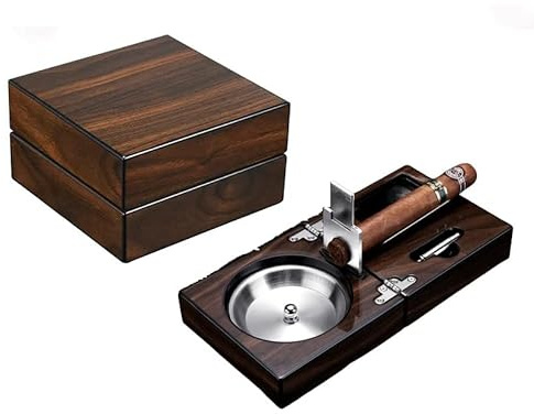 Soporte para cenicero de puros con cortador, caja de madera plegable de lujo para patio, exterior, interior, decoración del hogar, kit de accesorios para fumar