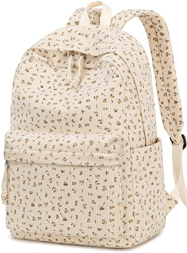 Schulrucksack für Teenager, groß, aus Kord, Büchertasche, leicht, für Mädchen und Jungen, leger, 17 Zoll (43,2 cm), Laptop-Reisetasche, Floraler Kordsamt, 17 inch, Lässig