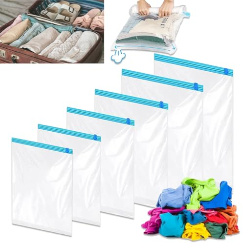 Zamety Vakuumbeutel für Kleidung 6 Stück, 2 Groß 50x70cm + 2 Mittel 40x60cm + 2 Kleine 35x50cm Vacuum Bags for Clothing, Wiederverwendbar Vakuumierbeutel Kleidung, Vakuumbeutel für Kleidung Reise