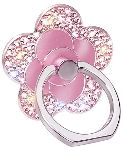 Erolagomat Bling Cute Flower Cell Phone Ring Holder with Crystal Rhinestone 360°Rotation Metal Finger Stand Kickstand Universal Compatible with iPhone Samsung Galaxy LG Google iPad（Hot Pink）