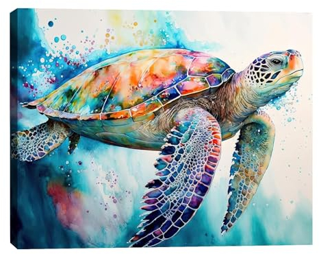 Hjjdiyes Wandbilder Wohnzimmer mit Rahmen Schildkröte Leinwand Bilder mit Holzrahmen GemäLde Wandbilder Schlafzimmer Tiere Bild auf Leinwand 40x50cm