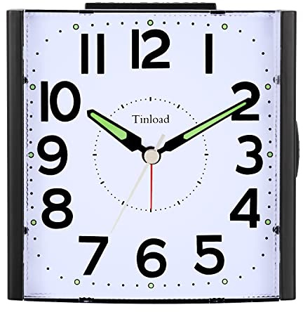 Tinload Réveil analogique pour personnes âgées avec veilleuse, grand cadran de 4,7 pouces, horloge de table avec fonction snooze, fort, son de cloche croissant à 3 niveaux, fonctionne avec piles