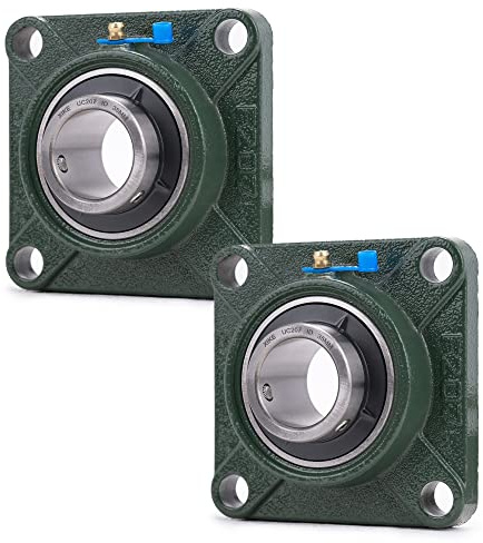 XiKe 2 Stück UCF207 Bohrung 35mm Stehlager mit quadratischem Flansch, Integrierte Gusseisenschale und selbstausrichtende Chromstahl-Lager.