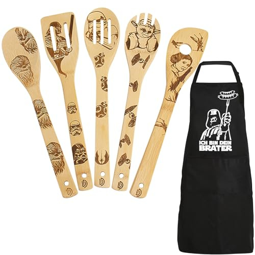 Grembiule da barbecue per uomo e cucchiaio da cucina in legno, divertente grembiule da cucina da uomo