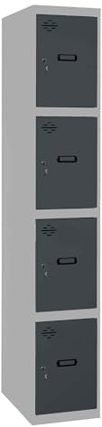 SimonRack Casier Vestiaire Metallique, 4 Portes, Comprend la Clé, 1800x400x500 mm, Gris/Anthracite - Simonlocker