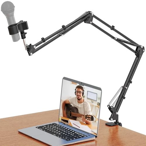 Jubor Brazo de Micrófono de Mesa, Soporte Micrófono Ajustable con Tornillo de 3/8 a 5/8, Soporte de Suspensión Pie de Micrófono con Abrazadera para Podcast, Streaming, TikTok, Canto