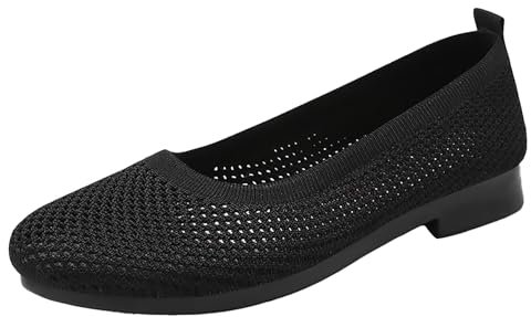 MVNB Women's Ballet 𝗙lats Slip On Knit Dress Shoes Pumps Shoes Round Toe Women's 𝗙lats with Arch Support Ballet for Women Dressy Comfortable Round Toe Slip On 𝗢ffice Shoes (Black, 6)