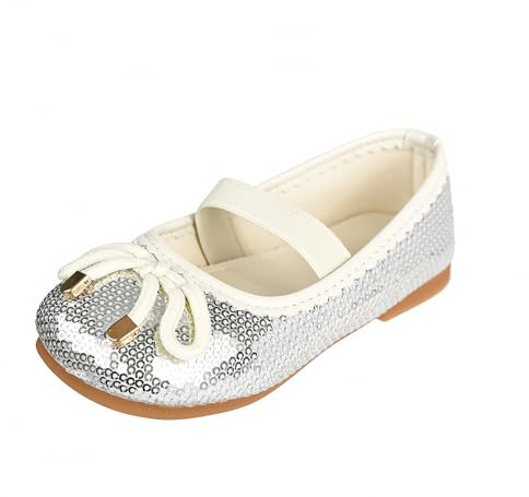 QUNUNOIRE-Scarpe Principessa Glitterate per Ragazza Bambina Bimba, Scarpe Cosplay con Paillettes Eleganti per Festa Cerimonia Argento 26