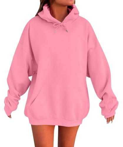 HUIFUAO Huvtröjor för kvinnor överdimensionerad tröja för kvinnor plus size huvtröjor pullover svart långärmad toppar med ficka