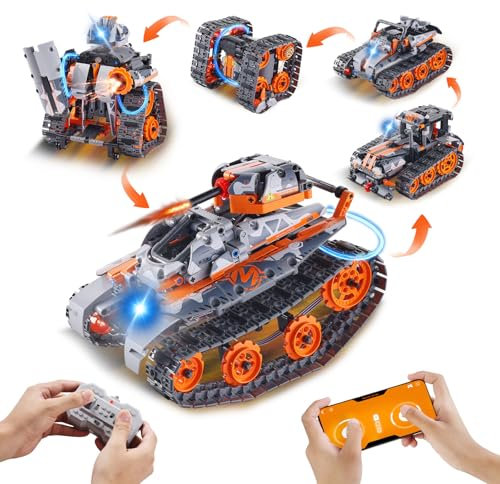 VEVOR STEM-Bauspielzeug für Kinder, 5-in-1, 554 Teile, ferngesteuerte Autobausätze, ferngesteuertes und per App gesteuertes Auto/Roboter/Panzer/Zauberwürfel/Schneepflug, RC STEM-Roboter-Bauset