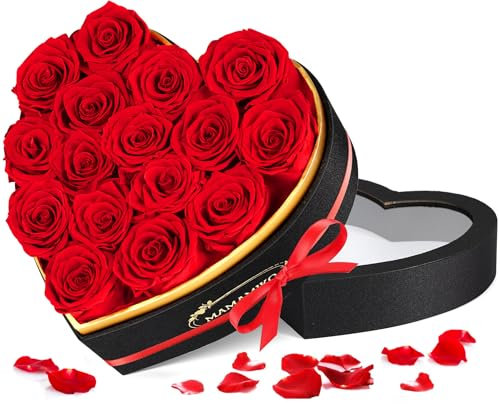 16 Ewige Rosen in Herzform Box - Infinity Rote Rose, Konservierte Echt Blume Rose Geschenk, Valentinstag Jahrestag Geschenk für Sie, Geburtstag Muttertagsgeschenk für Frauen Mama Freundin
