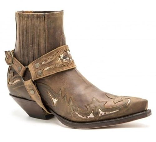 Cowboystövlar i läder för män Old West Style Pull-on Westernstövlar Spänne Rem Ankel Klänning Boots,Coffee,40 EU
