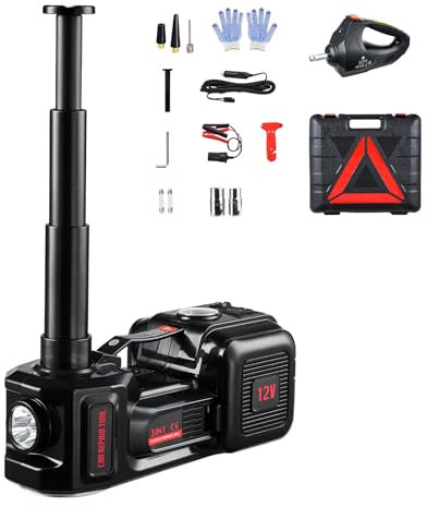 VEVOR Cric Elettrico per Auto da 5 T Cric Elettrico a Forbice con Gonfiatore Integrato, Sostituzione Pneumatici 12 V con Chiave a Percussione Elettrica e Luce LED, Kit Cric Portatile per Berlina, SUV