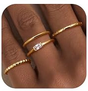 Milacolato 4 Stück Ringe Gold Damen 18K Vergoldete Ringe Gold Wasserfest Stapelbare Silber/Goldene Ringe Set Zirkon Vorsteckring Gold Schmal Statement Verlobungsring Fingerring Damen Gold Größe-59G