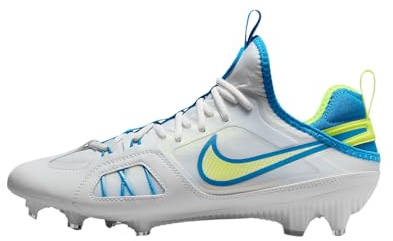 Nike Huarache 9 Varsity LAX SE Lacrosse Cleats (FZ3620-100, White/Volt/Vivid Blue) Size 12