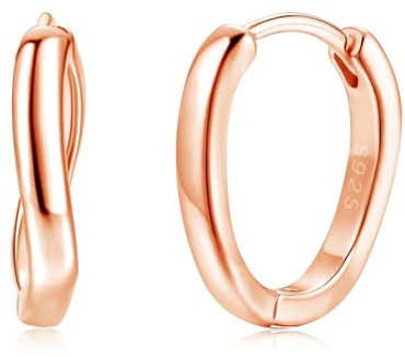 Loutade Creolen Silber 925 Klein, 925 Sterling Silber Oval Twisted Creolen | Hypoallergen Ohrringe Silber 925 Schlafen Knorpel Kreolen, CZ Leichte Silber Ohrringe Creolen für Damen Mädchen